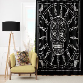 Resim Mexican Skull Black/White Mandala Perde 