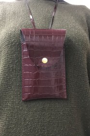 Resim g.r.i. Unisex Mor Tüm Telefonlarla Uyumlu %100 Hakiki Deri Boyun Askılı Telefon Çantası 