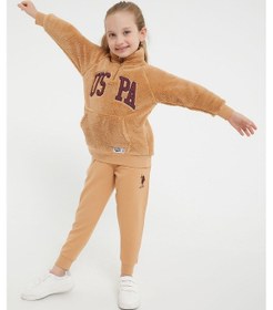 Resim U.S. Polo Assn Lisanslı Camel Kız Çocuk Yaka Fermuarlı Eşofman Takım Camel 