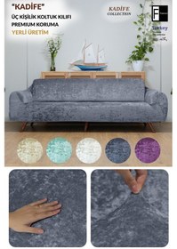 Resim Kadife 3 Kişilik Koltuk Örtüsü Lastikli Kanepe Örtüsü Lastikli Koltuk Örtüsü Koltuk Kılıfı Koyu-gri 
