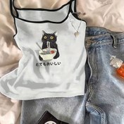 Resim ZD020501 Yaz Koleksiyonu Canlı Rahat Dar Kesim Basit Çok Yönlü Günlük Gezi Parti Spagetti Askılı Renk Bloğu Kedi Baskılı Kadın Camisole 