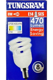 Resim Genel Markalar TASARRUFLU AMPUL 8 WATT E 14 DUY SPİRAL / SARI IŞIK 