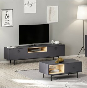 Resim Meltem Çelik - BMdekor Tv Sehpası Doğal Antrasit Ve Orta Sehpa Set 