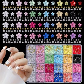 Resim 3000 adet Nails Art Charms Set - Karışık Boyutlu Reçine Çiçekler, Altın ve Gümüş Boncuklar, İnciler, Kokusuz Hiposensitif Nails Caviar DIY Manikür El Sanatları ve Nails Tasarımı için | Canlı Nails Dekoru | Hiposensitif Nails Caviar 