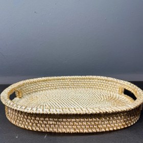 Resim Dekoratif Polyester Hasır Tepsi Krem Gold 