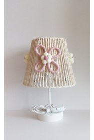 Resim C&A MAKROME İP SARGI PEMBE ÇİÇEK APLİKELİ ÇİÇEK PONPONLU KIZ BEBEK VE ÇOCUK ODASI ABAJUR 