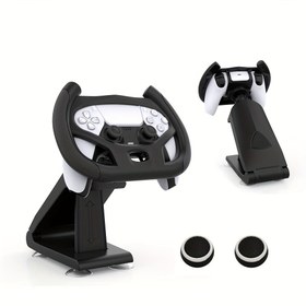Resim PS5 Kontrol Cihazı için Ayarlanabilir Direksiyon Kolu, 2 Parmak Tutucu Kapağı, Emme Kupu Yarış Tabanı ve Uzatılabilir Tutucu - Siyah ABS Oyun Aksesuarı, Geliştirilmiş Oyun Deneyimi için | Şık Tutuş | Dayanıklı Yapı 