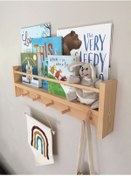 Resim OlcayAksesuar Doğal Ahşap Montessori Kitaplık Çocuk Bebek Odası Askılık Duvar Rafı Yan Uzun 