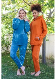 Resim Giyim Kadın Pamuk Kapşonlu Cepli 3 İplik Turkuaz Eşofman Takım Turkuaz 