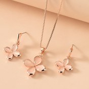 Resim Delicate Pink Four Leaf Clover Opal Kolye & Küpe Takı Seti Şanslı Aksesuarlar Doğum Günü Partisi St. Patrick Günü Tatil Süslemesi 