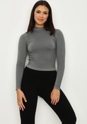 Resim Select Moda Kadın Gri Dik Yaka Seamless Bluz 