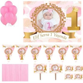 Resim 1 Yaş Altın Doğum Günü Süsleri Fotoğraflı Süsleme Ve Magnet Seti +3 