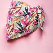 Resim pistore Mor Yaprak Desenli Kısa Pareo Saten Iç Göstermez Kadın Plaj Elbisesi Yeni Sezon 