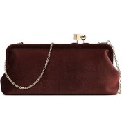 Resim Women's Brown Long Strap Velvet Clutch Bag Derimod