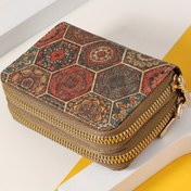 Resim Kadınlar İçin Şık Kredi Kartı ve Bozuk Para Cüzdanı, Çift Katlı Fermuarlı Mandala Desenli, Seyahat ve Açık Hava Aktiviteleri için İnce ve Kompakt Organizatör 
