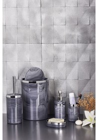 Resim İmera Akrilik Yuvarlak Banyo Seti Antrasit Gri Mermer Desen Gümüş 