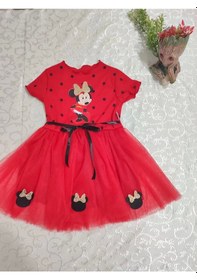 Resim Alfa Expres 2-3-4 Yaş Puantiyeli Mickey Baskılı Kurdela Kuşaklı Astarlı Kız Bebek Tütü Elbisesi Kırmızı Kırmızı 