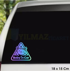 Resim yılmazetic Gülen Bebek Kalp Arabada Bebek Var Hologram Araba Oto Sticker Renkli Etiket Çıkartma 18 X 15 Cm 