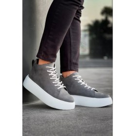 Resim Shoecide LE10 Bağcıklı Erkek Yüksek Beyaz Taban Antrasit Spor Bot 