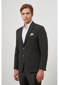 Resim İmza Siyah Kendinden Desenli Gofreli Mono Yaka Kelebek Astar Çift Yırtmaç 2 Düğme 6 Drop Slim Fit Classic Ceket 1002245158 Siyah 