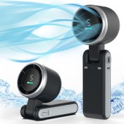 Resim Taşınabilir El Tipi Mini Fan, Katlanabilir Güçlü Turbo Fan, 3600Mah Pil USB Şarj Edilebilir 5 Hızlı Kişisel Fan, Dijital Ekran ile Açık Hava Seyahatleri ve Kamp için Uygun. 