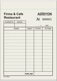 Resim Adisyon Sipariş Fişi Firma Ya Özel Baskı A6 Tek Nüsha 50 Cilt 