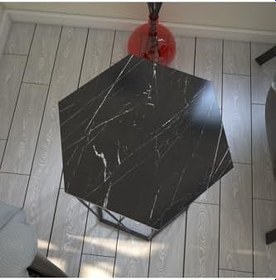 Resim Cetrus Yan Sehpa, Metal Servis Sehpası, Siyah Mermer 