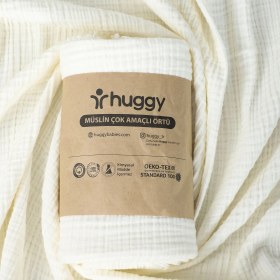 Resim Huggy 4 Katlı %100 Pamuk 100x130 Müslin Bez, Müslin Örtü, Müslin Yenidoğan Bebek Battaniyesi 