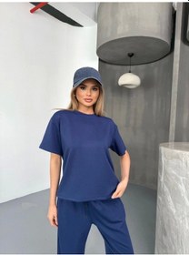 Resim Buğrahayalin Osy Modal Yumuşak Dokulu Kumaş Kısa Kollu Bluz Rahat Pantalon Ikili Takım- Lacivert 