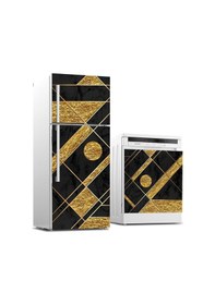 Resim Buzdolabı Ve Bulaşık Makinası Beyaz Eşya Sticker Kaplama 3d Koyu Mermer Altın 