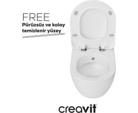 Resim Creavit Free Beyaz Kanallı Asma Klozet FE320, Creavit Free Duck Duroplast Yavaş Kapak 
