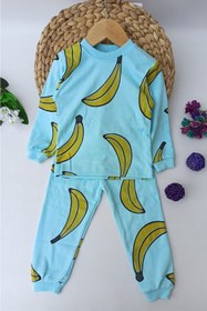 Resim Unisex Çocuk Mavi Muz Desenli Pijama Takımı 1-6 Yaş 