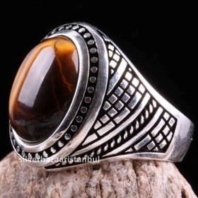 Resim Tigers Eye Stone Jewelry Solid 925 Sterling Silver Men Ring - US: 7.75 / 57 mm / Turk: 17 