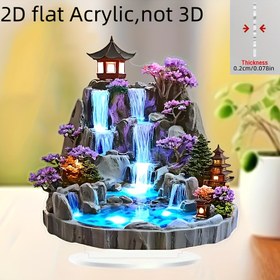 Resim 2D Düz, 1 adet 2D Akrilik Japon Bahçesi Sahne Masaüstü Dekoru, Şelale, Pagoda ve Saksı Ağaçlarla - Klasik Polpo Stili, Çok Amaçlı Ev ve Ofis Dekorasyonu, Ekran Tabanı Dahil, Elektrik Gerektirmez, Ofis Dekorasyonu, Tradisyonel Japon Dekoru, 2D Düz 