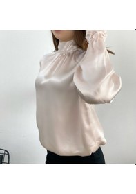 Resim Mois Atelier Pudra Saten Bluz, Tasarım, Hediye, Büyük Beden, Tesettür Pudra 