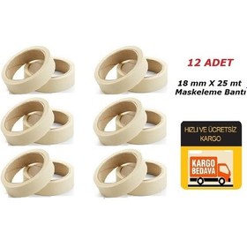 Resim 18 MM x 25 M Maskeleme Bandı Kağıt Bant 12 Adet 