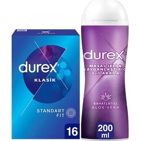 Resim Durex Klasik Prezervatif 16lı + Aloe Vera Kayganlaştırıcı Masaj Jeli 200 Ml 