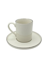 Resim Gümüş Yaldızlı 6 Kişilik Klasik Porselen Kahve Fincan Takımı Beyaz 