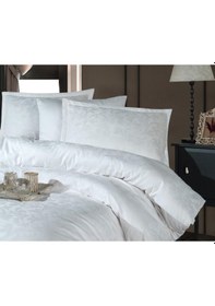 Resim Clasy Jakarlı Pamuk Saten Çift Kişilik Nevresim Takımı Payava Beyaz 