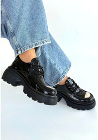 Resim Kiya Siyah Rugan Dolgu Topuk Oxford Ayakkabı Çok Renkli 