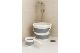 Resim Destpak Akordiyon Yer Kaplamaz 2'li Banyo Seti - Katlanabilen Kova - Katlanır Maşrapa 