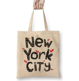 Resim Toyaso New York City Beyaz Bez Çanta Uzun Saplı Alışveriş Çantası Plaj Çantası Beyaz 