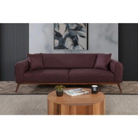 Resim Canes Yataklı Kanepe Keten Bordo Kazayağı 