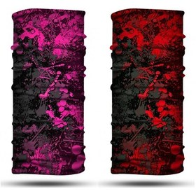 Resim Pembe Kırmızı Boya Desenli 2'li Set Boyunluk Bandana Outdoor Balaklava Yüz Maskesi Kafa Bandı 