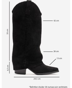 Resim Velın Siyah Süet Hakiki Deri Dikişli Kadın Western Çizme Siyah 