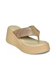 Resim Fox Shoes Y973525409 Bej Taş Detaylı Parmak Arası Kalın Tabanlı Kadın Terlik 