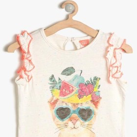 Resim Kız Bebek Kedi Baskılı Atlet Kolları Fırfırlı 