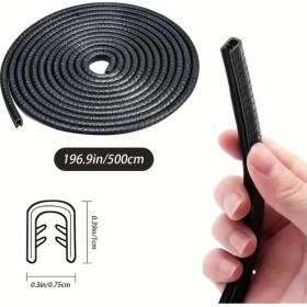 Resim TeknoKapsül 5 Metre Araba Kapı Kenar Koruma Şeridi - U Tipi Kauçuk Fitil Ses Yalıtım Bandı 