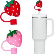 Resim 2 adet Çilek Çilek Kapakları, 130Oz ve 40Oz Düz Tabanlı Bardaklar için Uygun, Sevimli Şekerli Bardaklar, 10Mm İçecek Bardak Şekerli Bardak Koruma Kapakları, Sevgililer Günü için Uygun Şekerli Bardak Üstü, Aile Toplantıları, Anneler Günü için Uygun 