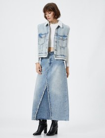 Resim Midi Kot Etek Yüksek Bel Püskül Detaylı Cepli 
